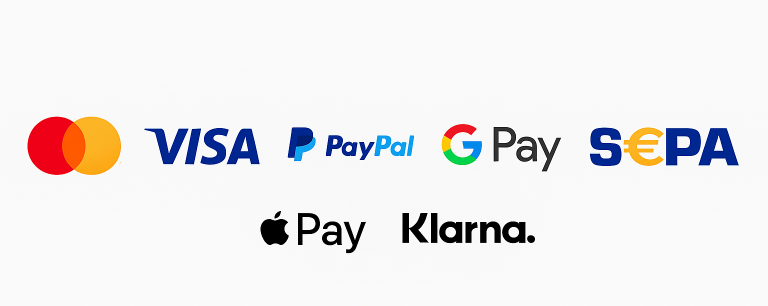 sichere Zahlungsmethoden bei laclara Zahlungsmethoden: Mastercard, Visa, PayPal, Google Pay, SEPA, Apple Pay, Klarna.